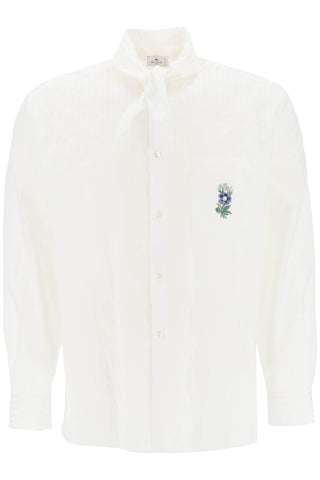 Etro 圍巾領條紋襯衫 1K944 7109 白色