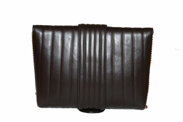 Salvatore Ferragamo Dark Brown Quilted Leather Clutch/Shoulder Bag