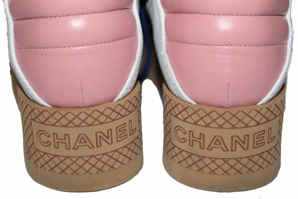 Chanel Lambskin & Mixed Fibers Ivory, Rose, Blue & Black Lace Up Platform Size 35.5 C