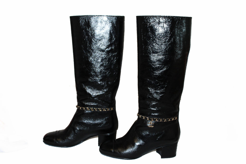Chanel Ankle Boots Black Patent / Leather Camellia Flowers 40 / 10 at  1stDibs