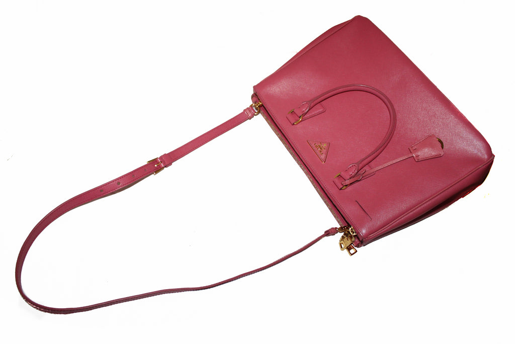 Prada Pink Saffiano Lux Leather Medium Front Pocket Double Zip Lux