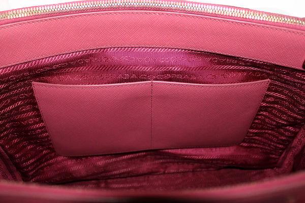 Prada Pink Saffiano Lux Leather Medium Double Zip Tote Bag