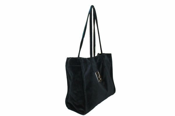Fendi Black Suede Leather Medium Tote Shoulder Bag