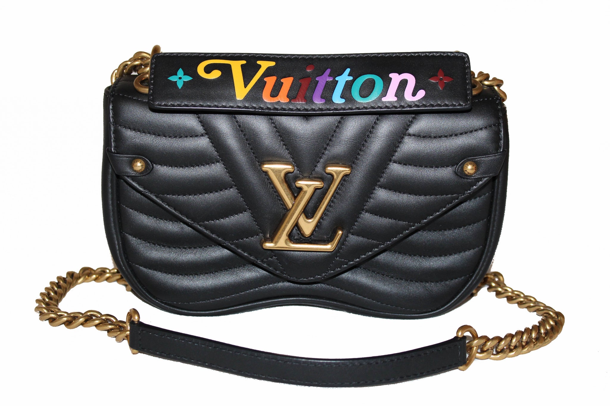 Black Louis Vuitton Cross-body Bag with Gold chain