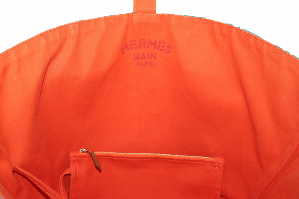 Hermes Orange w/ Green Canvas Chain De Ancre Beach Tote Shoulder Bag