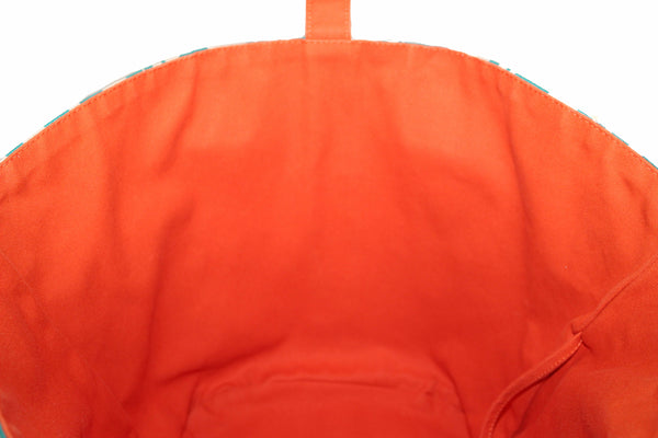 Hermes Orange w/ Green Canvas Chain De Ancre Beach Tote Shoulder Bag