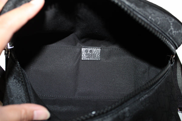 New Gucci Black Nylon GG Monogram Stripe Strap Belt Waist Bag