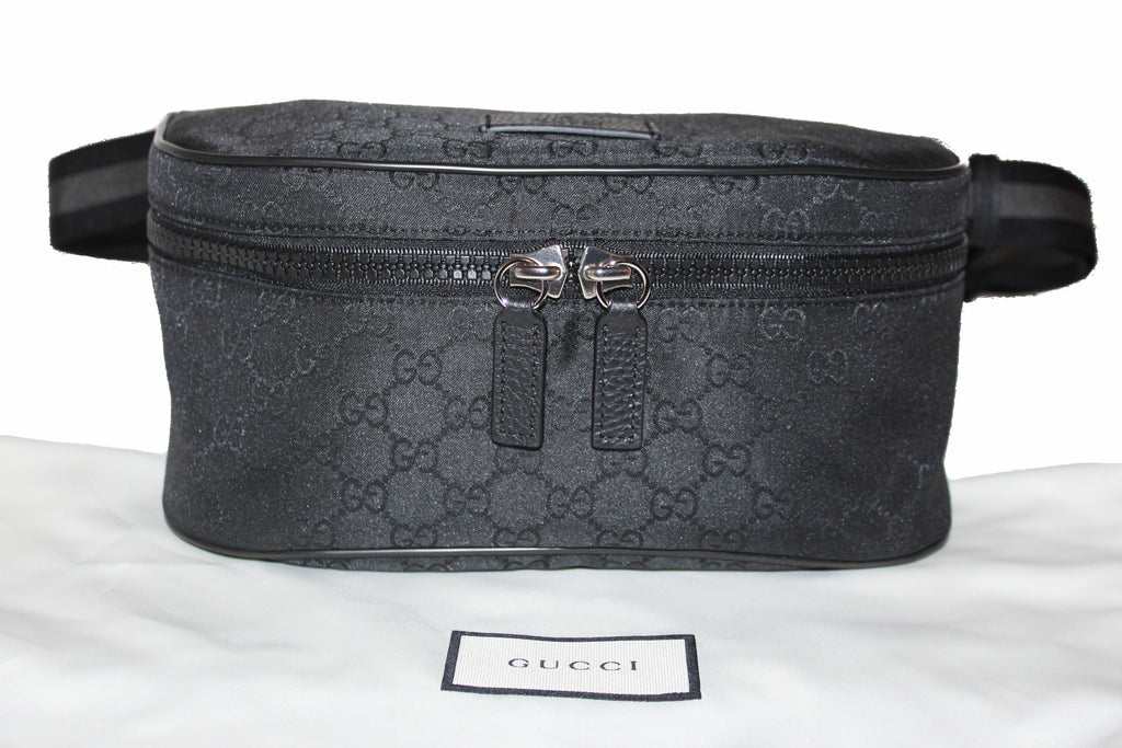 New Gucci Black Nylon GG Monogram Stripe Strap Belt Waist Bag – Italy  Station