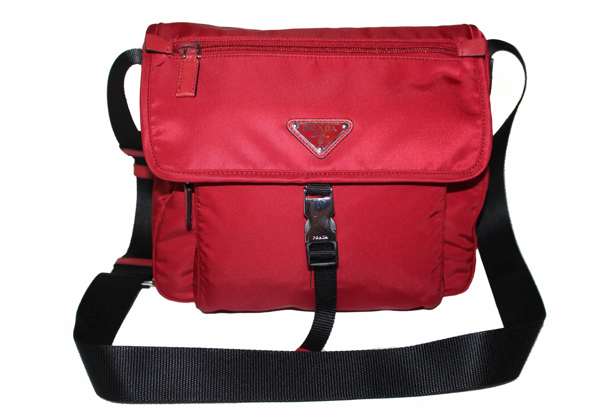 New Prada Red/Black Nylon Tessuto Small Messenger Bag 1BD – Italy Station