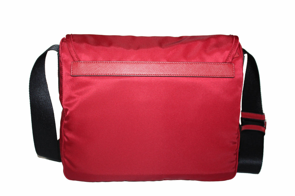 Authentic Prada Red/Black Nylon Tessuto Small Messenger Bag 1BD994