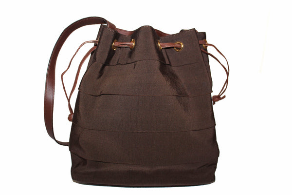 Salvatore Ferragamo Brown Fabric Drawstring Shoulder Bag