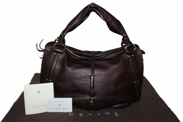 New Celine Brown Grained Leather Bittersweet Tote Shoulder Bag