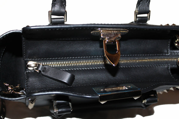 Valentino Black Leather Rockstud Micro Mini Tote Bag