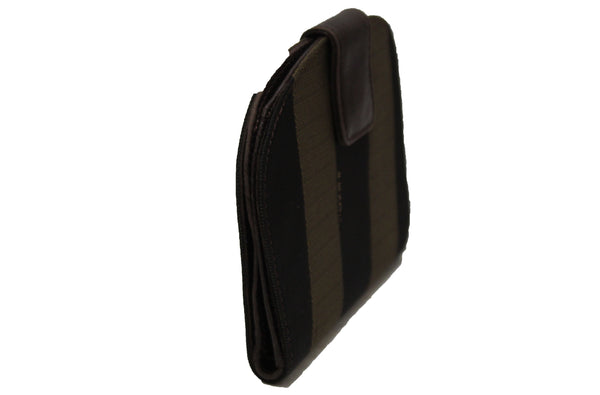 Fendi Clamshell Fabric Stripe Bifold Wallet