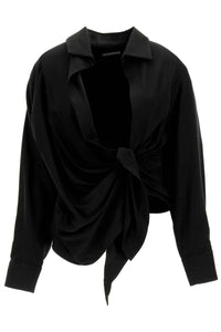 Jacquemus bahia tied-sash blouse 213SH002 1020 BLACK