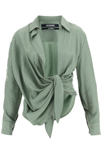 Jacquemus 'bahia' tied-sash blouse 213SH002 1020 KHAKI