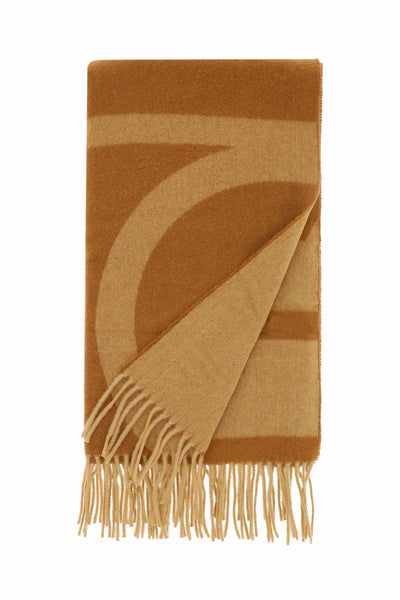 Toteme monogram jacquard wool scarf 224 882 807 CAMEL MONOGRAM