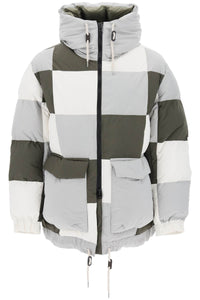 Sacai hooded puffer jacket with checkerboard pattern 23 03217M GRAY MULTI