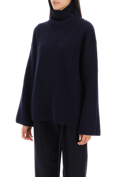 Toteme sweater with wrapped funnel neck 234 WRTWTP160 YA0007 NAVY