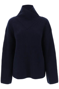 Toteme sweater with wrapped funnel neck 234 WRTWTP160 YA0007 NAVY