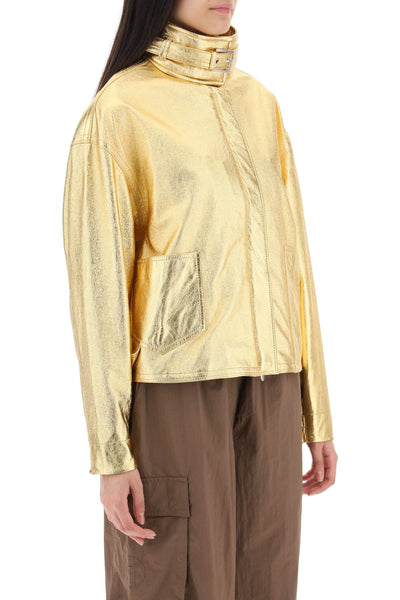 Saks potts 'houston' gold-laminated leather bomber jacket 23523 GOLD