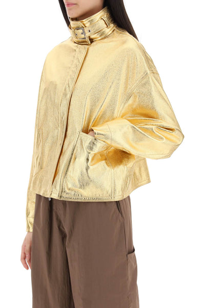 Saks potts 'houston' gold-laminated leather bomber jacket 23523 GOLD