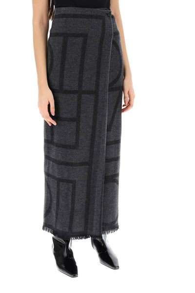 Toteme monogram wool maxi sarong skirt 241 WRB1014 FB0069 DARK GREY MELANGE