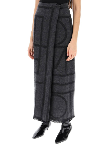 Toteme monogram wool maxi sarong skirt 241 WRB1014 FB0069 DARK GREY MELANGE