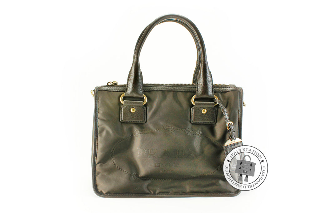 PRADA Prada BL0749 Nylon Jacquard Bauletto Ebano Nylon Shoulder