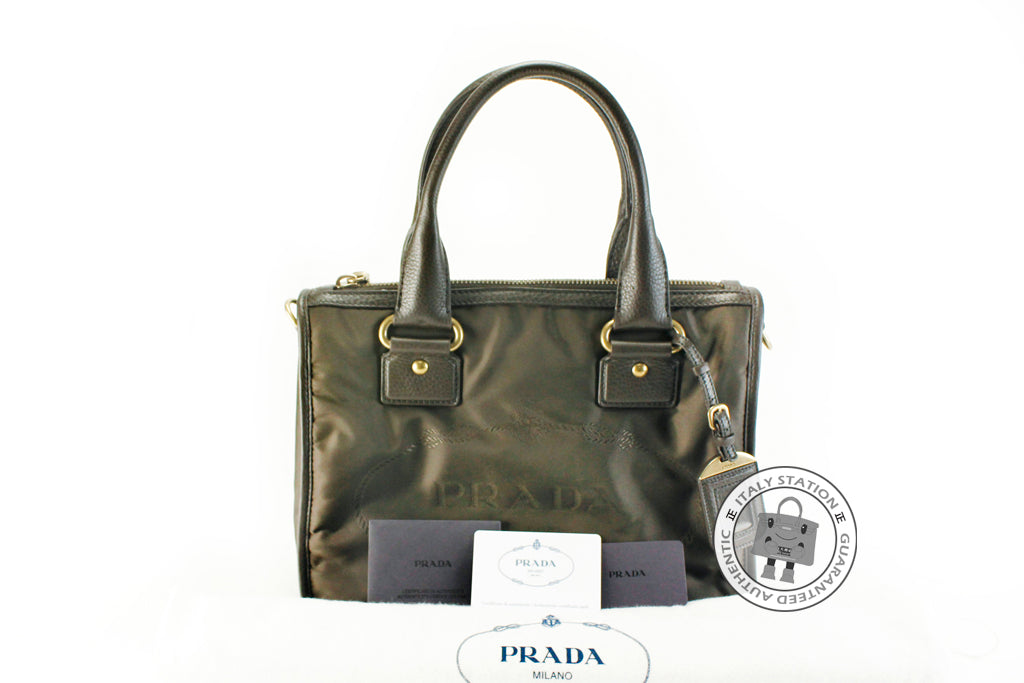 PRADA Prada BL0749 Nylon Jacquard Bauletto Ebano Nylon Shoulder