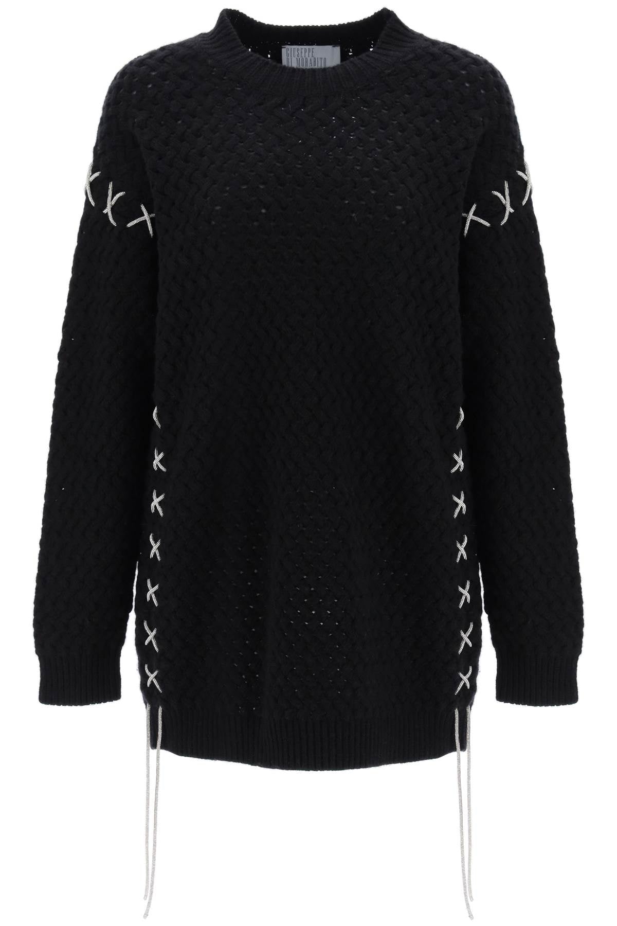 Giuseppe di morabito knitted mini dress with rhinestone-studded tubular 250KN264 BLACK