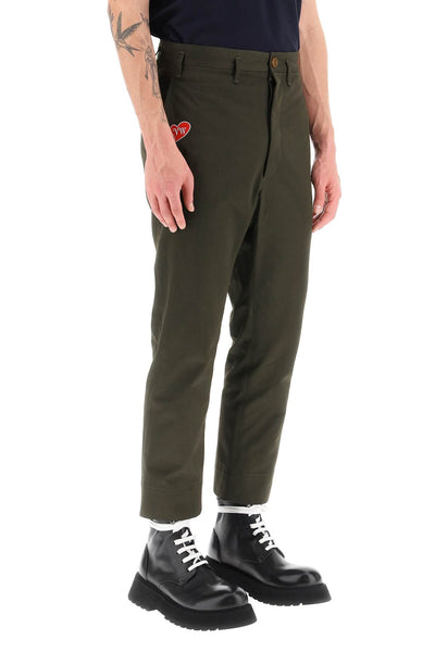 Vivienne westwood cropped cruise pants featuring embroidered heart-shaped logo 2F01000LW006QSI MILITARY GREEN