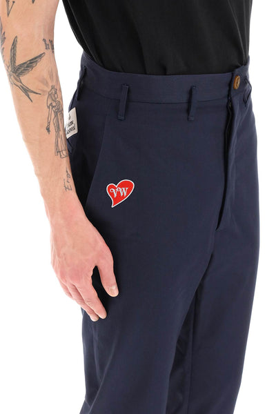 Vivienne Westwood裁剪巡航長褲，帶有刺繡心形徽標2F01000LW006QSI海軍