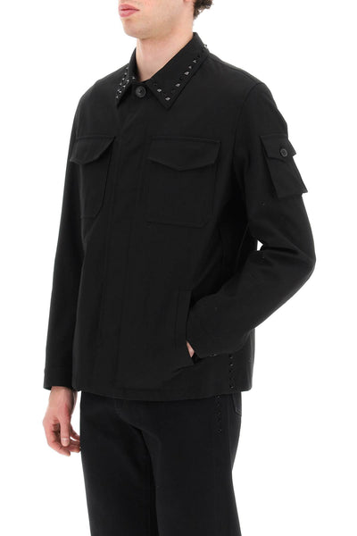 Valentino 黑色無標題鉚釘工裝夾克 2V3CSSC1943 NERO