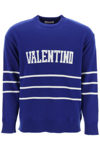 Valentino pullover with jacquard lettering logo 2V3KC23N94V COBALTO AVORIO