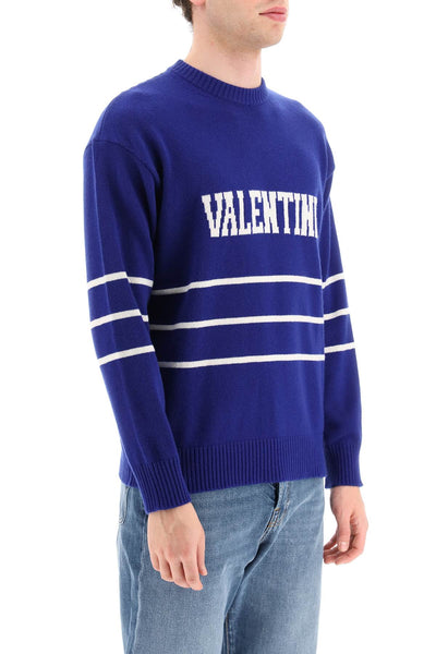 Valentino pullover with jacquard lettering logo 2V3KC23N94V COBALTO AVORIO