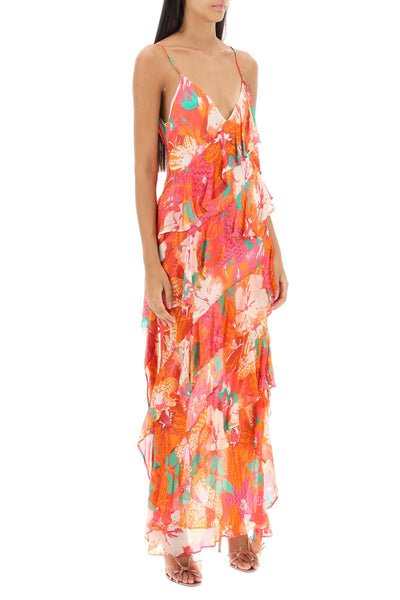 Msgm maxi frilled dress with tropical motif 3441MDA197 237157 RED