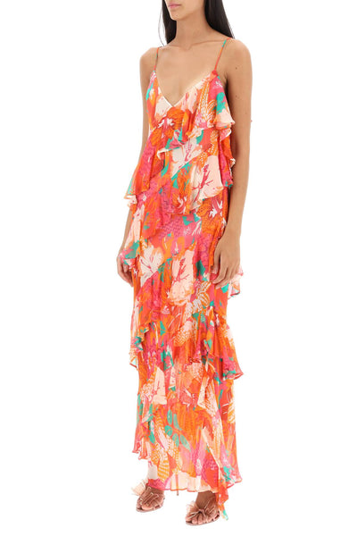 Msgm maxi frilled dress with tropical motif 3441MDA197 237157 RED
