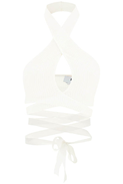 Msgm ribbed knit top with crossover neckline 3441MDT113 237283 WHITE