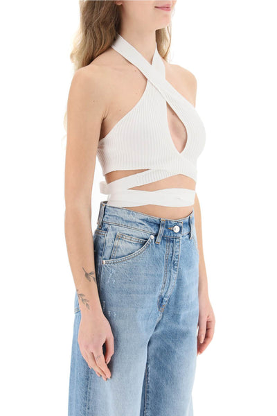 Msgm ribbed knit top with crossover neckline 3441MDT113 237283 WHITE