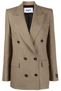 Msgm check motif double-breasted blazer 3541MDG03 237700 SAND