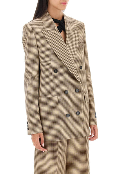 Msgm check motif double-breasted blazer 3541MDG03 237700 SAND
