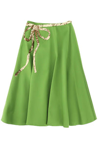 Valentino garavani techno duchesse a-line skirt with sequin-studded bow 3B3RAA206D1 CELERY GREEN GOLD