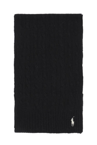 Polo ralph lauren 羊毛羊絨絞花針織圍巾 455922987 黑色