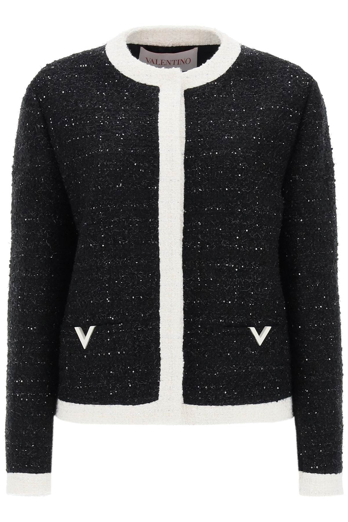 Valentino garavani glaze tweed jacket 4B3CE27P8C8 NERO LUREX AVORIO LUREX