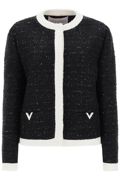 Valentino garavani glaze tweed jacket 4B3CE27P8C8 NERO LUREX AVORIO LUREX