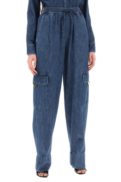 Valentino garavani cargo jeans in chambray denim 4B3DD16Q7MR MEDIUM BLUE DENIM