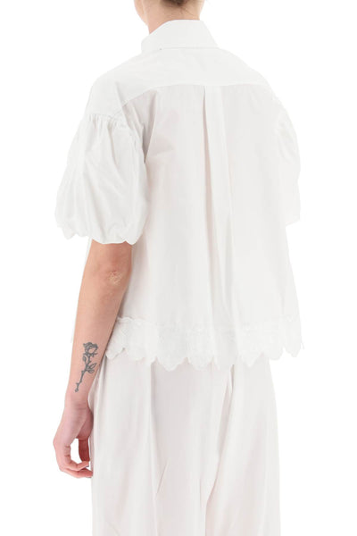 Simone rocha cropped shirt with embrodered trim 5121T 0109 WHITE WHITE