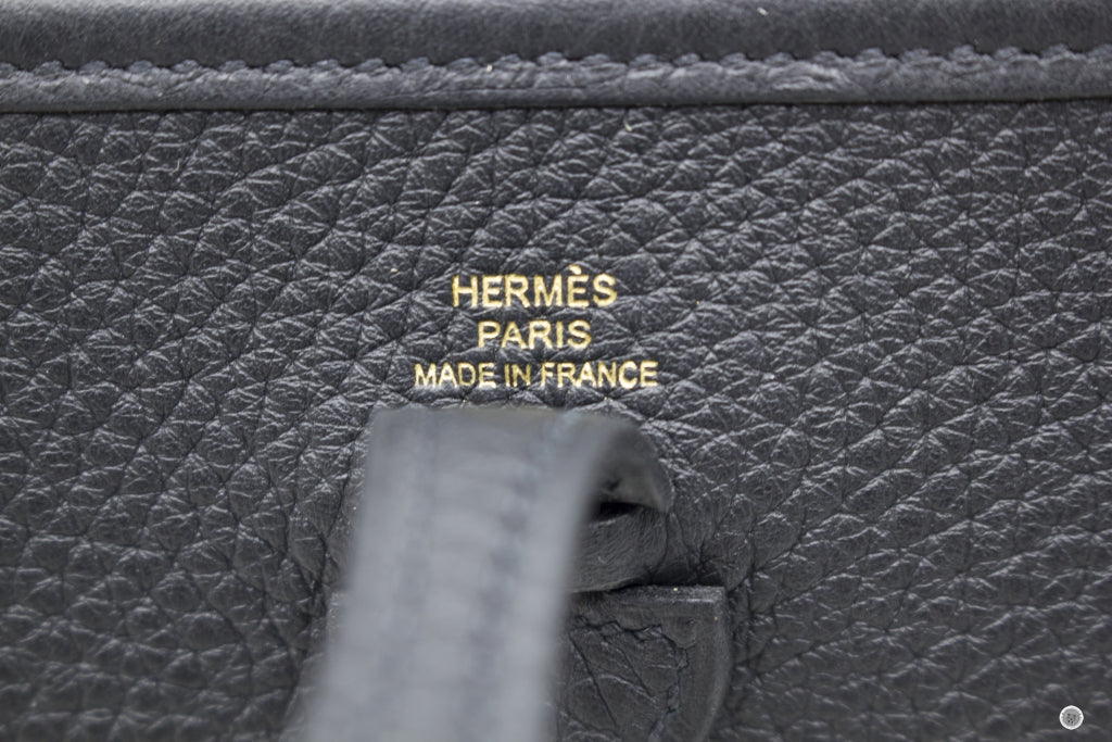 Hermes H069426 Mini Evelyne Etoupe/blue Indigo / Ccbf Togo TPM Shoulder Bags GHW