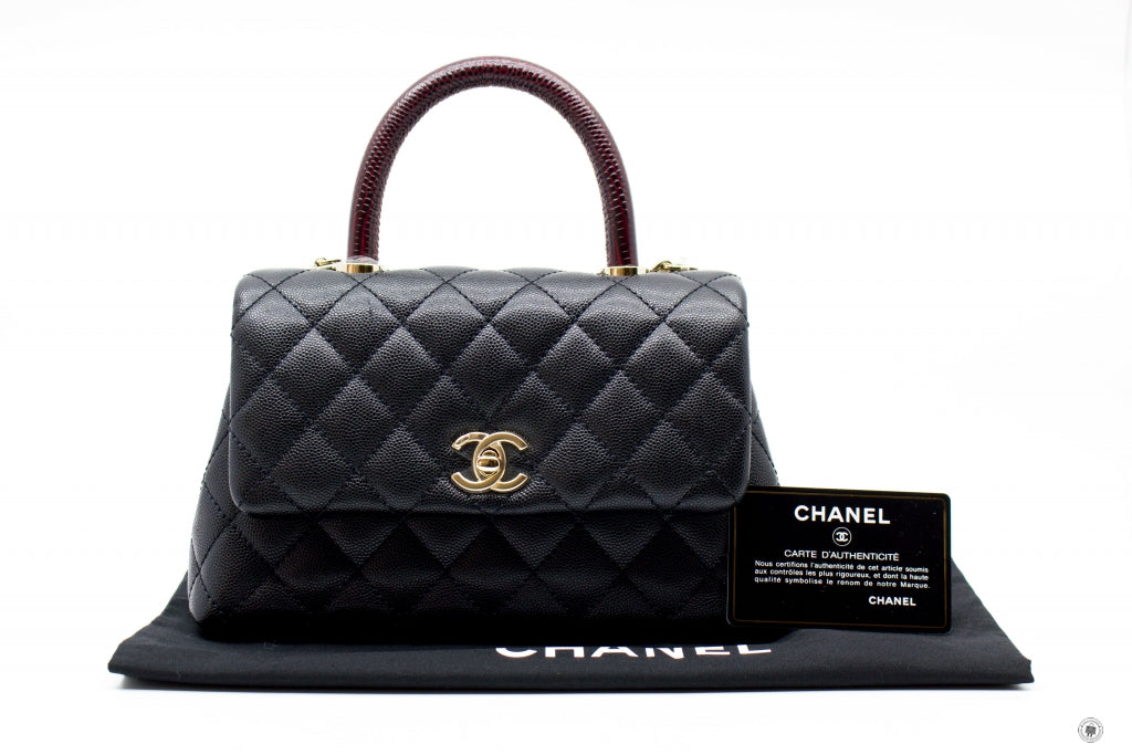 Chanel A92990B05068 Coco Handle Black/burgundy Caviar Small Shoulder Bags  Pbhw